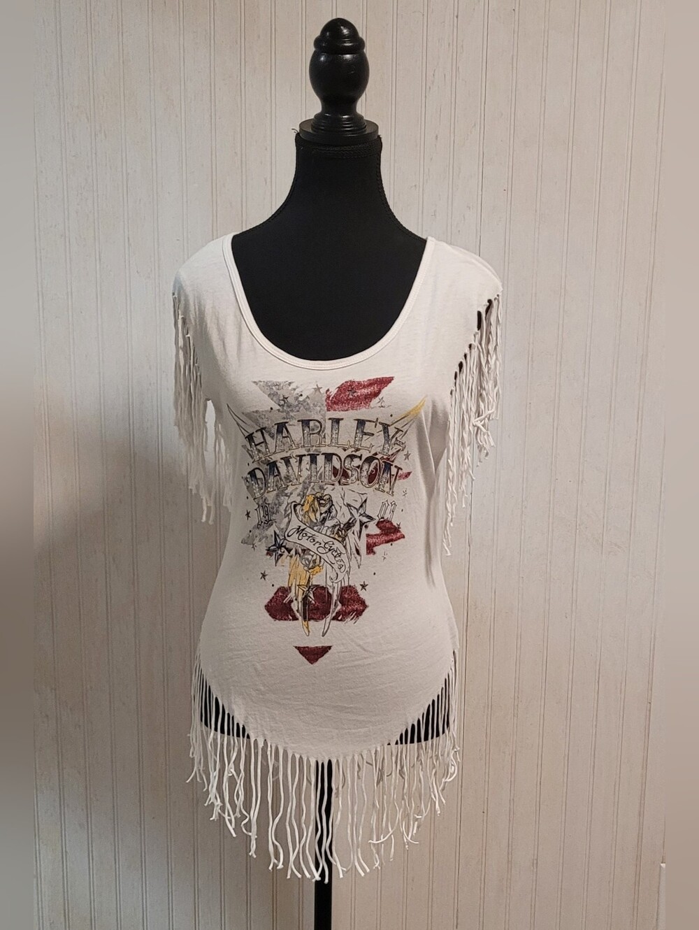 Harley Davidson Fringe Graphic White Tank Top Size XS